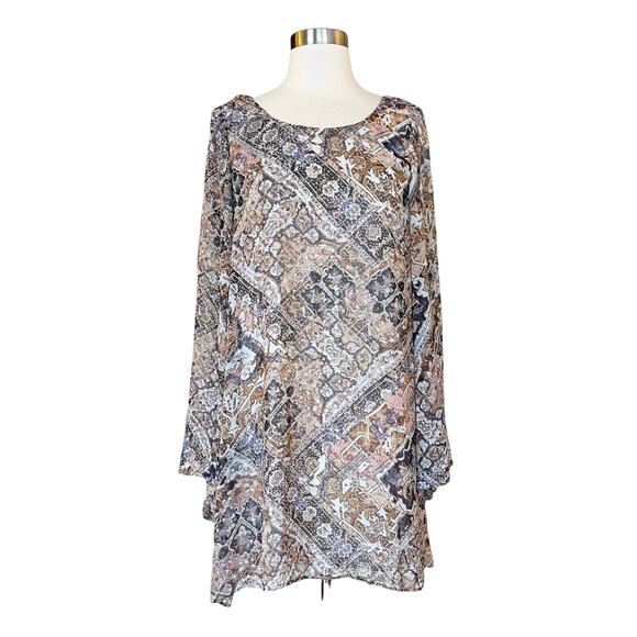 Show Me Your MuMu Dresses & Skirts - SHOW ME YOUR MUMU Tunic Dress Mini Bell Sleeve Paisley Brown Gray Tan Medium EUC